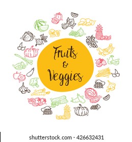 fruit and veggies doodle element 