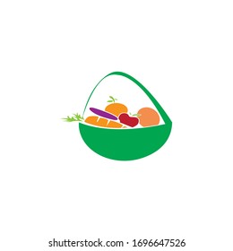 fruit and veggies in a parcel basket icon. vector design