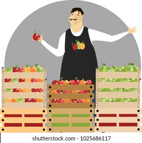 A Fruit Vendor. Vector Illustration