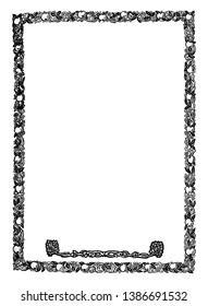 Fruit and Vine Border is an narrow border, vintage line drawing or engraving illustration.