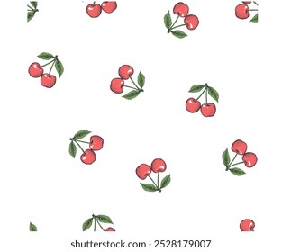 Obst Vintage T-Shirt Design. Cherry Repeat Design. Printdesign für Naturfruchtklubs. Süßkirsche Muster Kunstwerk. Kirschfruchtdruck. 