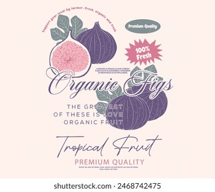 Fruit vintage t-shirt design. Fig farm artwork. Fresh farm design. Organic fig fruit print. Nature fruit club print design. Organic food artwork for for t-shirt. Summer tropical fruit poster.