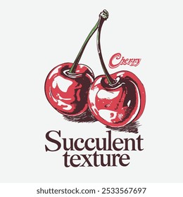 Fruit vintage t-shirt design. Real fruit taste. Sweet cherry artwork. Cherry fruit print. Nature club print design. Fresh cherry artwork. Organic fruit market. Cherry print. Nature 