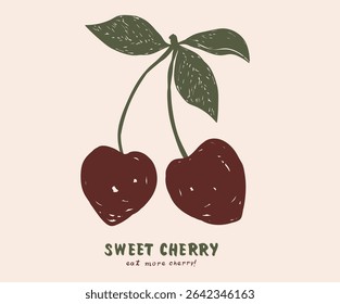 Fruit vintage t-shirt design. Start fresh day. We make the perfect pear. Love you more. Sweet cherry artwork. Cherry fruit print. Cherry love. Organic food artwork for for t-shirt.