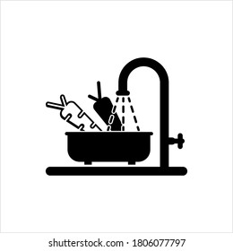 Fruit Washing Icon, Washing Cleaning Vegetable From Tap Water Vector Art Illustration