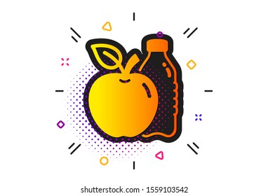 Fruit, water bottle sign. Halftone circles pattern. Apple icon. Natural food symbol. Classic flat apple icon. Vector