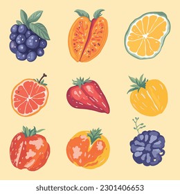 fruit watercolor vector collection element