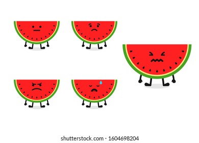 Fruit watermelon character vector illustration set for sad expression