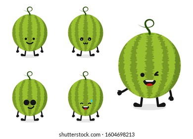 Fruit watermelon character vector illustration set for happy expression