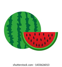 Fruit Watermelon icon with sliced on white background. Watermelon vector icon. Vector illustration.