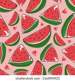 Fruit Watermelon Illustration Cartoon Vector Seamless Pattern.