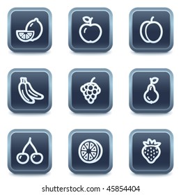 Iconos web de frutas, series de botones cuadrados minerales