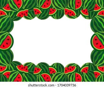 Fruit white background with a pattern of fresh watermelons and its slices.
