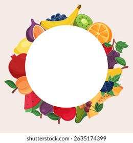 Fruit wreath with space for text isolated on white background