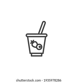 Icono de la línea de la taza de yogur de frutas. signo de estilo lineal para concepto móvil y diseño web. Icono vector de contorno de desayuno yogur. Símbolo, ilustración del logotipo. Gráficos vectoriales