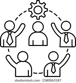 Fruitful business cooperation slight line symbol set. Containing collaboration, participation, group cooperating, arrangement, handshake, support, help, bunch individuals, association, association. 