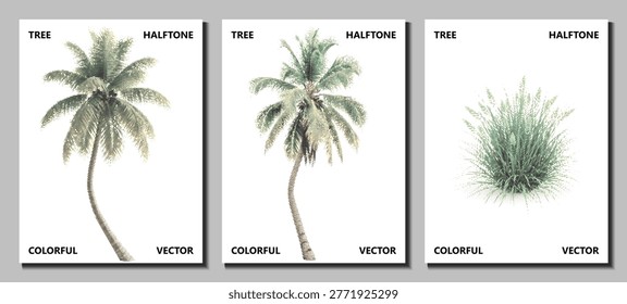 fruitful coconut palm tree set in pop art halftone vector collection isolated for tropical coast
