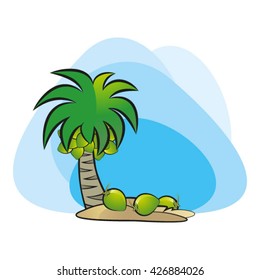fruitful palm tree on island-vector illustration