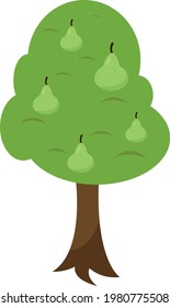 árbol fructífero con peras maduras sobre cosecha de fondo blanco y concepto de fruta