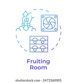 Fruiting room blue gradient concept icon. Mushroom farming. Crop management. Optimal conditions. Climate control. Round shape line illustration. Abstract idea. Graphic design. Easy to use in article