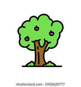 icono de dibujos animados de árbol frutado, fondo aislado