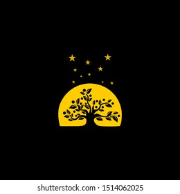 A fruiting tree grows with moonlit night light.