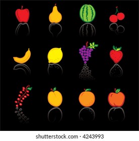 Fruits 1 Colored icons set on black background