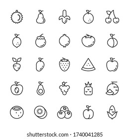 Fruits 25 line icons vector