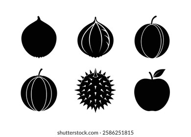 Fruits 6 set vector silhouette illustration