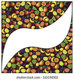 Fruits abstract composition, different fruits icon set, vector illustration.