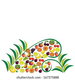 Fruits abstract composition, different fruits icon set, vector food theme background,  vector illustration.
