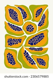 Fruits abstract elements. Food and healsy composition. Modern trendy Matisse minimal style. Fruits poster, invite. Vector arrangements for greeting card or invitation design
