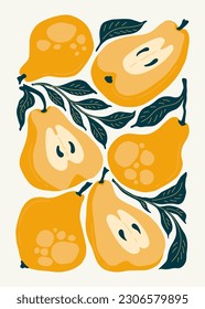 Elementos abstractos de frutas. Composición alimentaria y saludable. Moderna moda Matisse minimalista. Cartel de frutas, invitación. Disposiciones de vectores para el diseño de tarjetas de felicitación o invitaciones