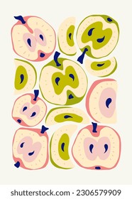 Fruits abstract elements. Food and healsy composition. Modern trendy Matisse minimal style. Fruits poster, invite. Vector arrangements for greeting card or invitation design