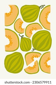 Fruits abstract elements. Food and healsy composition. Modern trendy Matisse minimal style. Fruits poster, invite. Vector arrangements for greeting card or invitation design