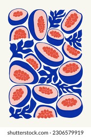 Fruits abstract elements. Food and healsy composition. Modern trendy Matisse minimal style. Fruits poster, invite. Vector arrangements for greeting card or invitation design