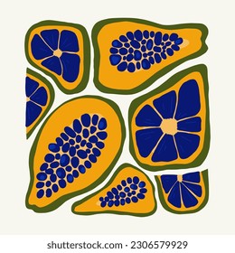 Fruits abstract elements. Food and healsy composition. Modern trendy Matisse minimal style. Fruits poster, invite. Vector arrangements for greeting card or invitation design