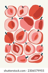 Fruits abstract elements. Food and healsy composition. Modern trendy Matisse minimal style. Fruits poster, invite. Vector arrangements for greeting card or invitation design
