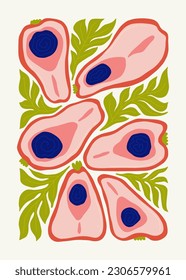 Fruits abstract elements. Food and healsy composition. Modern trendy Matisse minimal style. Fruits poster, invite. Vector arrangements for greeting card or invitation design