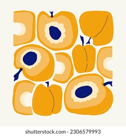 Fruits abstract elements. Food and healsy composition. Modern trendy Matisse minimal style. Fruits poster, invite. Vector arrangements for greeting card or invitation design