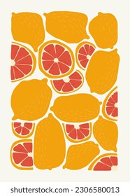 Fruits abstract elements. Food and healsy composition. Modern trendy Matisse minimal style. Fruits poster, invite. Vector arrangements for greeting card or invitation design