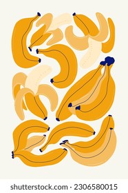 Elementos abstractos de frutas. Composición alimentaria y saludable. Moderna moda Matisse minimalista. Cartel de frutas, invitación. Disposiciones de vectores para el diseño de tarjetas de felicitación o invitaciones