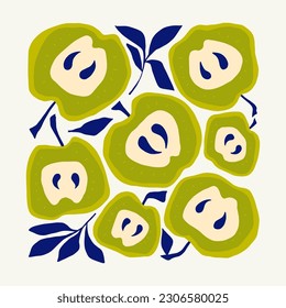 Fruits abstract elements. Food and healsy composition. Modern trendy Matisse minimal style. Fruits poster, invite. Vector arrangements for greeting card or invitation design