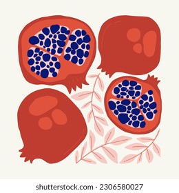 Fruits abstract elements. Food and healsy composition. Modern trendy Matisse minimal style. Fruits poster, invite. Vector arrangements for greeting card or invitation design