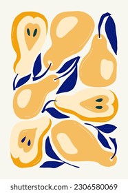 Fruits abstract elements. Food and healsy composition. Modern trendy Matisse minimal style. Fruits poster, invite. Vector arrangements for greeting card or invitation design