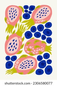 Fruits abstract elements. Food and healsy composition. Modern trendy Matisse minimal style. Fruits poster, invite. Vector arrangements for greeting card or invitation design