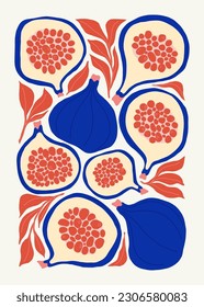 Fruits abstract elements. Food and healsy composition. Modern trendy Matisse minimal style. Fruits poster, invite. Vector arrangements for greeting card or invitation design