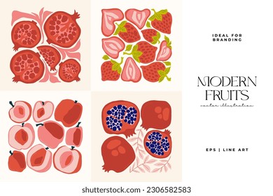 Fruits abstract elements. Food and healsy composition. Modern trendy Matisse minimal style. Fruits poster, invite. Vector arrangements for greeting card or invitation design