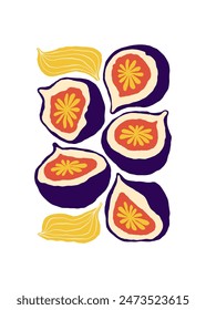 Obst abstrakte Elemente. Nahrung und gesunde Zusammensetzung. Moderner trendiger Matisse minimalistischer Stil. Früchte Poster, laden ein. Vektorgrafik der Gestaltung der Grußkarte oder der Einladung