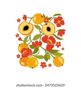 Fruits abstract elements. Food and healsy composition. Modern trendy Matisse minimal style. Fruits poster, invite. Vector arrangements for greeting card or invitation design